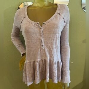 We the Free Women's Long Sleeve Henley Ruffle Peplum Top - Blush Pink, Size M